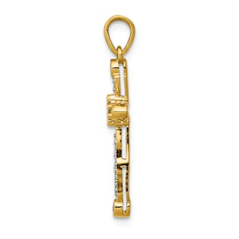 14k Yellow Gold and Rhodium over 14k Yellow Gold Diamond Cross Pendant
