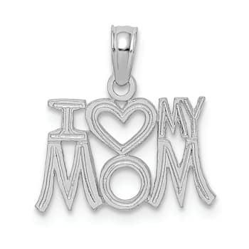 Rhodium Over 14k White Gold Textured I Heart (Love) My Mom Pendant
