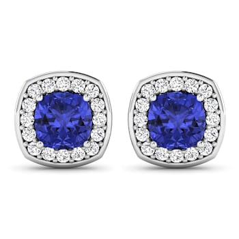 1.64ctw 14K White Gold  Tanzanite and White Diamond Halo Earrings