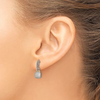 Sterling Silver Antiqued with 14K Accent Diamond Dangle Post Earrings
