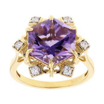 Amethyst Hexagon Star Cut And White Zircon Ring In 18K Gold Over
Sterling Silver 4.06ctw