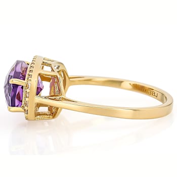 Amethyst Rectangular Cushion And White Zircon Ring In 18K Gold Over
Sterling Silver 3.49ctw