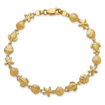 14k Yellow Gold Textured Sea Life Link Bracelet