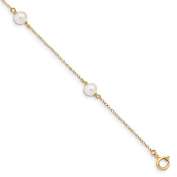 14k Yellow Gold Children's 5-6mm White Round Freshwater Cultured Pearl
3-station Bracelet