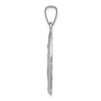 Rhodium Over 14k White Gold Satin Miraculous Oval Medal Pendant