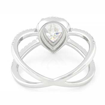 Pear And Round Moissanite Open Design Ring In White Metal