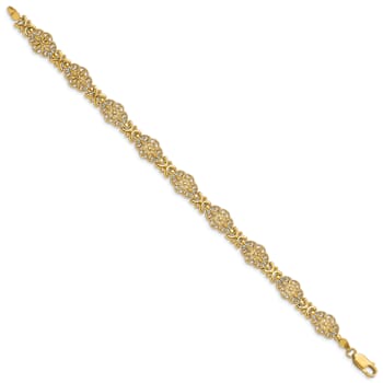 14k Yellow Gold Textured Fancy Floral Link Bracelet