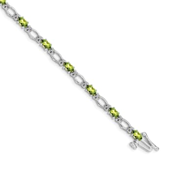 Rhodium Over 14k White Gold Diamond and Peridot Bracelet