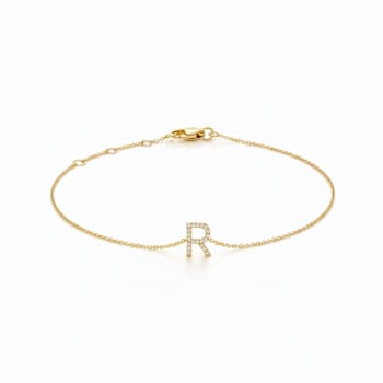 10K Yellow Gold White Diamond R Initial Bracelet for Women with
Adjustable Chain, 0.06ctw