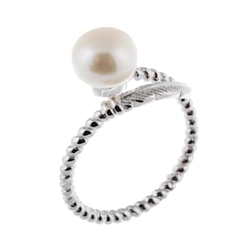 White Cultured Freshwater Pearl Rhodium Over Silver Ring