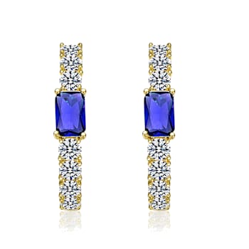 Sapphire Color CZ Inside-Out Hoop Earrings In 14K Gold Over Brass