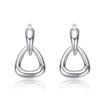 Interlocking V-Shape Dangle Earrings In White Rhodium Over Brass