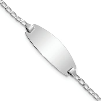 Rhodium Over 14k White Gold Oval Curb Link ID Bracelet