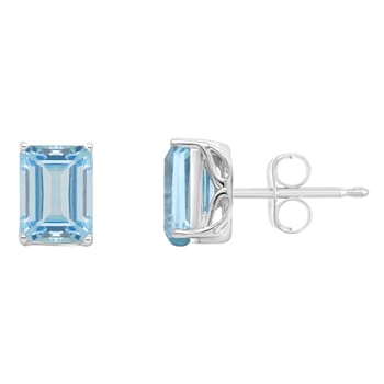 8x6mm Rectangular Octagonal Sky Blue Topaz Rhodium Over Sterling Silver
Stud Earrings
