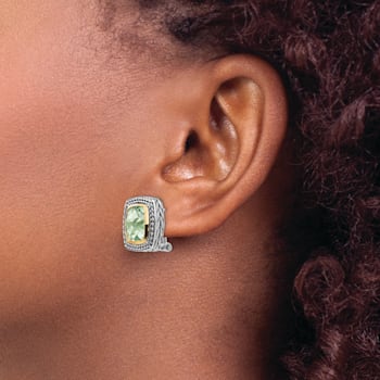 Sterling Silver Antiqued with 14K Accent Prasiolite Earrings