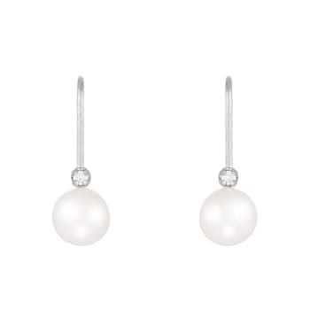 14k White Gold Leverback Earring with 5mm Akoya Pearl and .02CT DTW