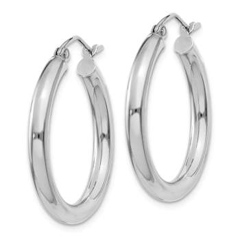 Rhodium Over 14k White Gold 1/1" Polished Tube Hoop Earrings