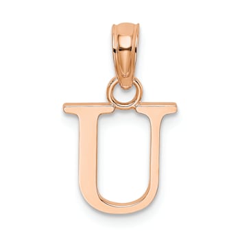 14k Rose Gold Polished Block Letter U Initial Pendant