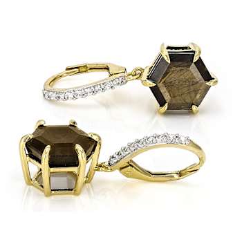 Golden Sheen Sapphire Hexagon Dangle Earrings In 18K Gold Over Sterling
Silver 12.22ctw