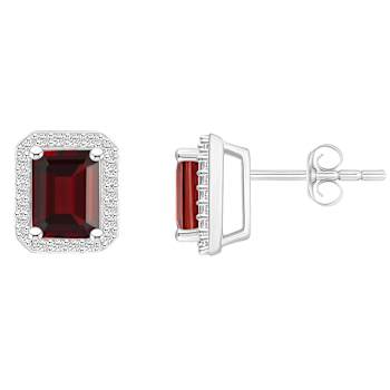 7x5mm Emerald Cut Garnet And Created White Sapphire 10k White Gold Halo
Stud Earrings