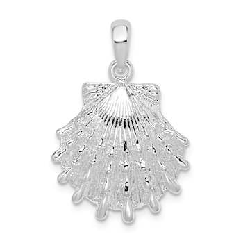 Rhodium Over Sterling Silver Polished Large Lions Paw Shell Pendant