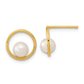 14k Yellow Gold Open Circle 5mm Freshwater Cultured Pearl Stud Earrings