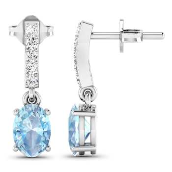 1.02ctw 14K White Gold Aquamarine and White Diamond Halo Earrings