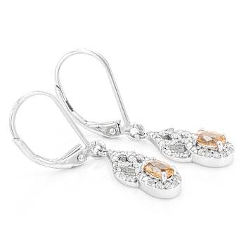 Orange Garnet And White Diamond Dangle Earrings In Sterling Silver 0.75ctw