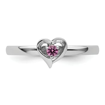 Sterling Silver Stackable Expressions Lab Created Pink Sapphire Heart
Ring 0.09ctw
