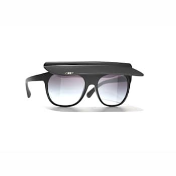 Chanel Visor Square Black Frame with Silver Logo / Gray Lenses Sunglasses
