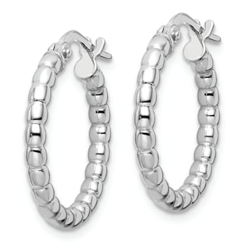 Rhodium Over Sterling Silver Polished 2.25mm Beaded Hoop Earrings