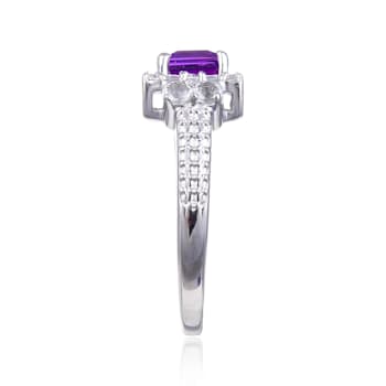 Lab Created Purple Sapphire with White Topaz Accents Sterling Silver
Halo Ring, 1.14ctw