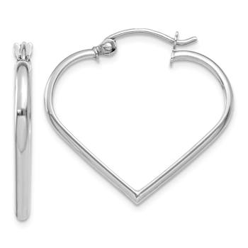 Rhodium Over 14k White Gold 7/8" Heart Hoop Earrings