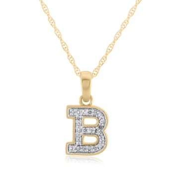 White Diamond Accent 10k Yellow Gold B Initial Pendant With 18” Rope Chain