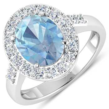 2.5ctw Blue Aquamarine and Diamond 14K White Gold Halo Ring