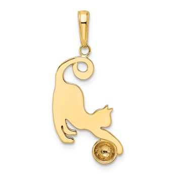 14k Two-tone Gold Diamond-Cut Cat and Ball Pendant