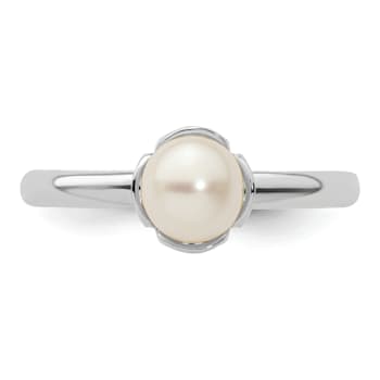Rhodium Over Sterling Silver Stackable Expressions White Freshwater
Cultured Pearl Ring