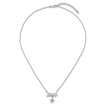 Rhodium Over Sterling Silver Blue Crystal Starfish Beach 16 Inch with 2
Inch Necklace