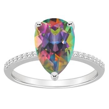 12x8mm Pear Shape Mystic Topaz and 1/10 ctw Diamond Rhodium Over
Sterling Silver Ring