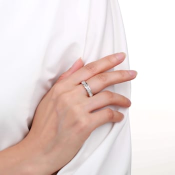 Baguette and Round White Topaz Sterling Silver Scalloped Design Band
Ring, 0.33ctw