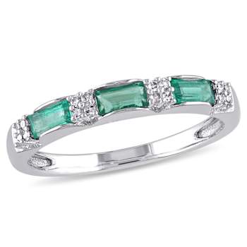 Emerald and Diamond 10K White Gold Ring 0.43ctw