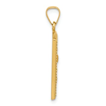 14k Yellow Gold Satin and Textured Rectangular Saint Christopher Medal Pendant