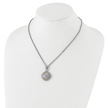 Sterling Silver Antiqued with 14K Accent Diamond 18-inch Necklace