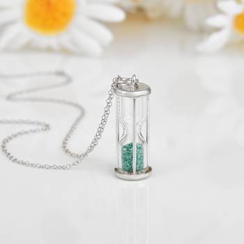 Emerald Rhodium Over Sterling Silver Hourglass Sand Timer Pendant