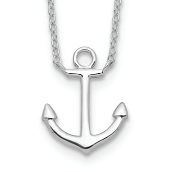 Rhodium Over Sterling Silver Anchor with 2 Inch Extension Necklace