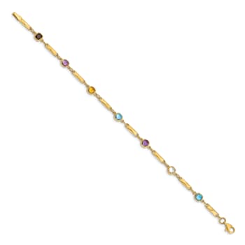 14k Yellow Gold Multi Gemstone Fancy Link Bracelet