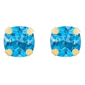 5mm Cushion Blue Topaz 10k Yellow Gold Stud Earrings