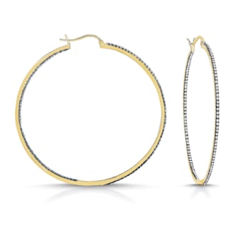 Clear CZ , Two-Tone 14K Gold & Black Plating over Brass Slim Large
Hoop Earrings