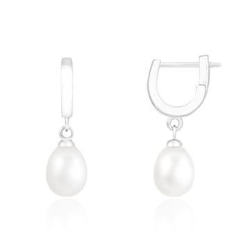 7.5-8mm White Cultured Freshwater Pearl Rhodium Over Sterling Silver Earrings