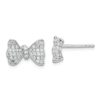 Rhodium Over Sterling Silver Cubic Zirconia Bow Post Earrings